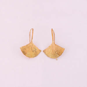 Boucles d'oreilles pendantes tendance en laiton plaqué or, motif éventail, 55x40MM - Product Image 3