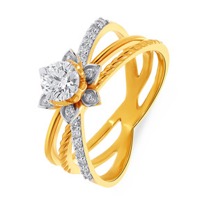 Adorable Lotus Solitaire <b>Ring</b> Premium Yellow Gold Floral Solitaire Diamond <b>Ring</b> Round Brilliant Cut <b>Split</b> Shank Wedding <b>Ring</b> - Product Image 1
