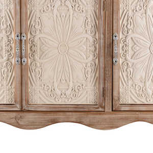 Hand-Carved 3-Door Floral Mandala Pattern Solid Wood Sideboard <b>Cabinet</b> Natural Finish for Home Furniture Living Room Entryway - Product Image 4