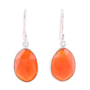 Pendientes de Aro de Plata de Ley 925 con Ónix Naranja, Hechos a Mano, Estilo Bohemio, Sin Níquel, Regalo de Joyería para Mujer - Product Image 3