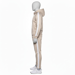 Men Winter Hooded Full Zip Casual Jogger Tracksuit Beige Two Piece Regular Fit Training Outfit <b>Athletic</b> Workout Gym 100% Cotton - Product Image 3