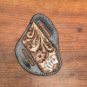 Fourreau de couteau en cuir usiné à la main peint à la main quatre as ceinture fourreau de couteau de trappeur porte-couvercle en cuir véritable personnalisé occidental - Product Image 2