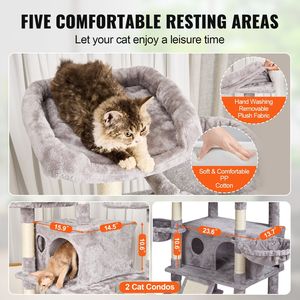 Indoor 68.5\" Cat Tower with 2 Condos Sisal <b>Scratching</b> <b>Post</b> Hammocks Top Perches Jumping Platforms for Cats - Product Image 3