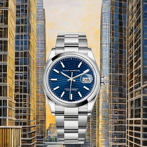 Reloj de Lujo en Acero Inoxidable Tono Plata con Esfera Azul con Motivo de Panal de Abeja, Índices Luminosos, Correa de 22 mm, Diseño Deportivo, Moderno y Hip Hop - Product Image 2