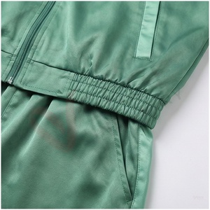 Conjunto Deportivo Unisex Verde, Manga Larga, Cuello Alto, Cierre Frontal, Color Sólido, Transpirable, Corte Regular, Ropa Deportiva para Otoño - Product Image 5