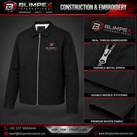 Veste bomber en toile noire pour homme BLIMPEX, écologique, coupe-vent, logo brodé, fermeture éclair sur le devant, col rabattable, coupe standard, hiver