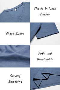 Camiseta de Cuello en V para Hombre, Algodón Premium, Manga Corta, Informal, Tejido Suave y Transpirable, Corte Ajustado, Moda de Verano, Camiseta Básica para Uso Diario - Product Image 6