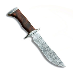 Cuchillo de Caza Personalizado Hecho a Mano con Hoja de Acero de Damasco de Grado Industrial de Alta Calidad, Espiga Recta, Borde Plano y Mango de Cuero OEM - Product Image 5
