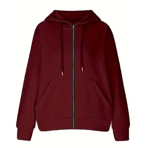 Sweat-shirt à capuche en tricot gaufré personnalisé pour femme, pull décontracté à manches longues avec cordon de serrage et poche - Product Image 3