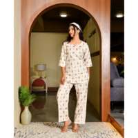 Vedia Ensemble en coton tissé floral décontracté pour femme, longueur genou, taille XS, avec détection d'aiguille