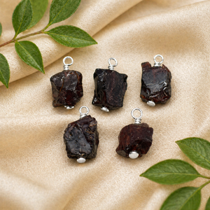 Raw Garnet Wire Wrapped Pendant <b>Silver</b> Plated Natural 8 - 10mm Gemstone <b>Charm</b> Jewelry Making Supply Birthstone January - Product Image 1