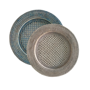 Nouvelle assiette de présentation en rotin pour table à manger, design minimaliste, gris et bleu, tapis de table tissé en rotin - Product Image 1