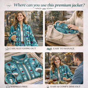 Chaqueta Bomber de Algodón Floral Hecha a Mano, Manga Larga, Cuello Alto, Bordado Kashmirí, Chaqueta para Mujer - Product Image 6