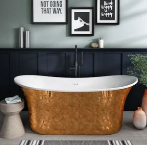Baignoire autoportante ovale en cuivre brun avec siège et tablier, installation pour salle de bain - Product Image 4