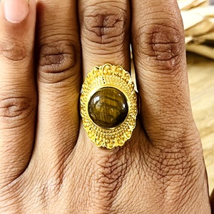 New Demand Tiger Eye <b>Rings</b> Tribal Brass Band Women 18k <b>Gold</b> Plated Ethnic Filigree Crown Statement <b>Ring</b> for Wholesale/OEM/ODM - Product Image 5