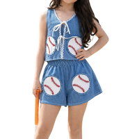 Robe d'été unique sans manches à col en V, ornée de mini-paillettes et de patchs de baseball, en tissu respirant, idéale pour les jours de match
