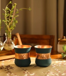 Copper Finish Tea Cup Porcelain Style <b>Drinkware</b> Hammered Metal Rim Custom Tea Tasting Cup for Tea Ceremony - Indian Home Crafts - Product Image 1