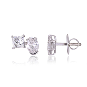 925 Sterling <b>Silver</b> <b>Stud</b> <b>Earrings</b> with Oval and Princess Cut CVD Diamonds Luxury Lab Grown Diamond <b>Earrings</b> for Women Fine Jewel - Product Image 1
