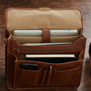 Classic Genuine Leather Briefcase With Flap Closure Multi Functional Laptop Bag For Men Business Use Briefcase Leather Bags - Product Image 1