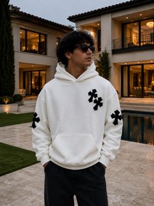 Sweat-shirt à capuche oversize blanc pour homme en coton French Terry avec logo géométrique brodé, vêtement décontracté pour l'automne - Product Image 1