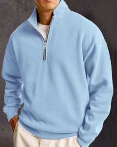 Sweat-shirt à col roulé de haute qualité, coupe ajustée, fermeture à fermeture éclair 1/4, uni, multicolores, pour homme - Product Image 5