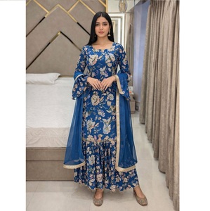 Newly Launched <b>Kurti</b> And Sharara Set With Dupatta in Floral Digital Prints And Stone Work For Party Wedding India Bulk Export - Product Image 1