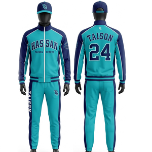 Chándal de Béisbol para Hombre, Premium, 280 GSM, Forro Polar de Poliéster, Color Verde Azulado y Azul Marino, Diseño de Paneles en Contraste, Bordado, Transferencia Térmica, Logotipo Personalizado - Product Image 1