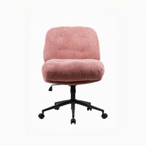 Chaise de bureau ergonomique rose avec design pivotant réglable pour position assise croisée, roues larges et épaissies pour la maison, le bureau ou la coiffeuse - Product Image 1