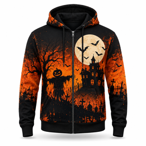 Sweat à capuche personnalisé pour Halloween |   Sweat à capuche zippé avec motif Halloween |   Sweat à capuche imprimé horreur |   Sweat-shirt de costume d'Halloween - Product Image 3