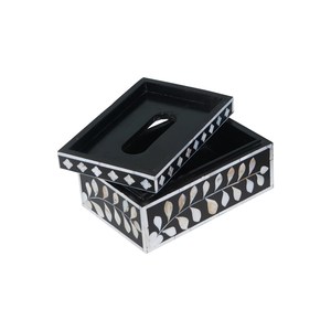 Caja de pañuelos de lujo moderna, hecha a mano, con incrustaciones de nácar brillante en blanco y negro, rectangular, estilo bohemio, para decoración de mesa. - Product Image 4