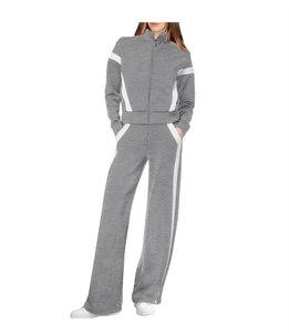 Ensemble de survêtement blanc pour femme, manches longues, fermeture éclair, col montant, blocs de couleur, poches latérales, respirant, décontracté, pour le printemps - Product Image 6