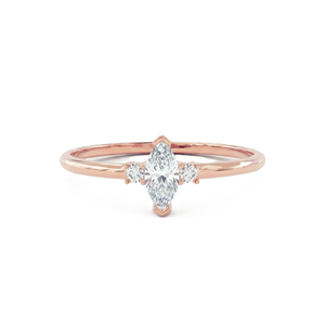 Bague de fiançailles minimaliste en or massif 14K 18K certifiée IGI avec diamants de laboratoire taille marquise et ronds, trois pierres - Product Image 2