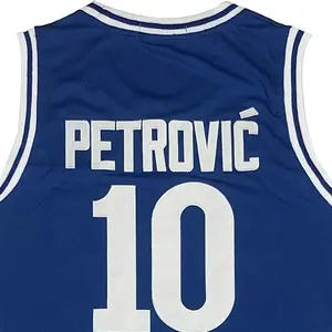Orijinal basketbol forması erkek Drazen Petrovic basketbol forması 10 # cieuropean avrupa mavi tüm dikişli