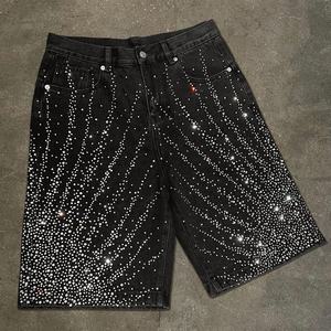 Pantalones Cortos de Mezclilla Holgados para Hombre con Diseño de Logotipo Personalizado con Pedrería, Fabricante de Jorts Vintage de Estilo Urbano, Pantalones Cortos de Mezclilla Extra Grandes para Hombre - Product Image 1