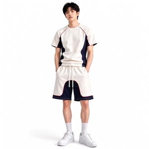 Conjunto de Camiseta y Pantalones Cortos para Hombre, de Secado Rápido, con Bloques de Color, Transpirable, 220GSM, Poliéster y Algodón, Tejido, Verano, Casual, Corte Regular, Personalizado - Product Image 1