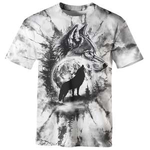 Men's Wolf Print Short Sleeve T-Shirt O-Neck Casual Regular Fit Cotton Knitted Breathable 300g Front <b>Logo</b> - Product Image 1
