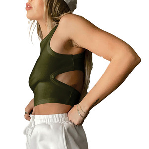 Casual Style Women Wholesale Orange Ribbed Crop Tank <b>Top</b> Sleeveless Side Detail Athleisure Vest for Boutique Activewear Buyers - Product Image 6