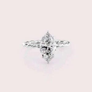 Bague de fiançailles en or blanc torsadé avec pierre de laboratoire taille marquise, solitaire, style vintage, pour mariage ou promesse - Product Image 1