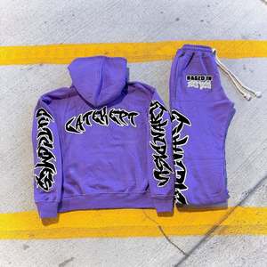 Custom Winter Oversized Streetwear Tracksuit Men Y2K Graffiti Embroidered Full Zip Hoodie Baggy Sweatpants Set Vintage <b>Patchwork</b> - Product Image 2