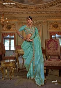 Premium Quality Latest Designer Soft Tissue with Multi-Thread & Embroidered <b>Saree</b>-<b>Blouse</b> Collection Wholesale Supply - Product Image 2