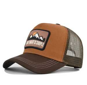 Unisex Adjustable Trucker Hat <b>Black</b> Mesh Back Breathable Outdoor Casual Cap With Mountain Patch Embroidery Design - Product Image 4
