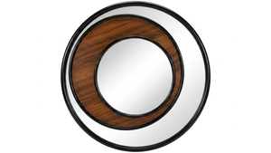 <b>Round</b> Wall <b>Mirror</b> with Wood Frame and Glass Surface Modern Decorative Design <b>for</b> <b>Bathroom</b> Decor Customizable Thickness - Product Image 1