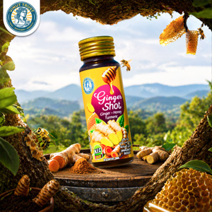 Bebida VINUT TRUST Ginger Shot 50ML con jengibre, miel y limón para refuerzar la inmunidad en adultos, en botella de vidrio, sabor dulce. - Product Image 2