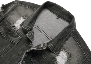 Veste en jean gris foncé pour homme, décontractée, en coton délavé, coupe classique, fermeture boutonnée, vêtement d'extérieur pour l'automne - Product Image 3
