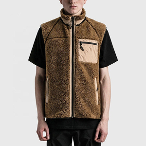 Chaleco de Forro Polar Marrón para Hombre, Cierre Completo, Cuello Alto, Sin Mangas, Ropa Exterior Informal de Otoño, Color Sólido, Material de Poliéster Resistente al Viento - Product Image 1