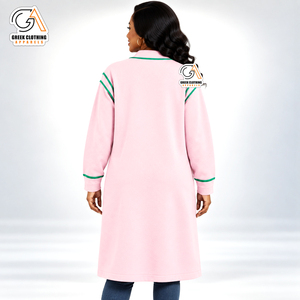 Alpha Kapa | Women's Pink Long <b>Cardigan</b> Plus Size Full Sleeve Casual Solid Color Pocket Design Winter Wear 100% Polyester - Product Image 2