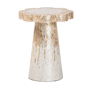 Elegante mesa redonda decorativa de capiz con detalles de nácar para sala de estar y dormitorio, mueble moderno para interiores. - Product Image 1
