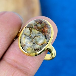 Natural <b>Cat</b> Eye Copper Oval Shape Gemstone <b>Ring</b> 18K Gold Micron Over 925 Sterling Silver - Product Image 3