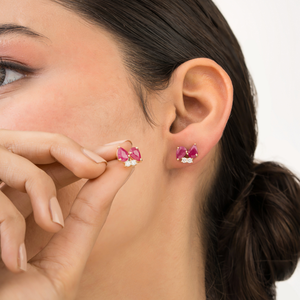 ต่างหูแบบมินิมอลประดับทับทิมทรงลูกแพร์ธรรมชาติและเพชรทรงกลม ตัวเรือนทองคำแท้ 14K ของขวัญวันแม่ - Product Image 2