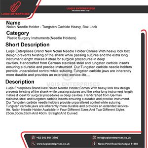 Nolan Needle Holder Tungsten Carbide Heavy Duty <b>Box</b> <b>Lock</b> Surgical Instrument - Product Image 5